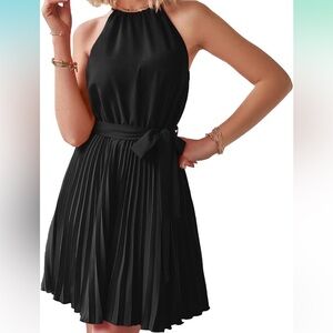 NWOT Halter Neck Black Pleated A Line Dress
